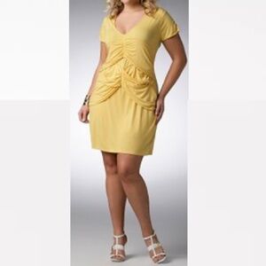NEW Beyonce Dereon Draped Ruched knee  Dress GOLD YELLOW  1X  14 16 Plus